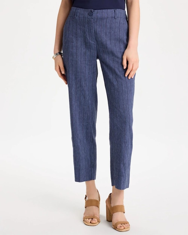 Pinstripe Soft-Stretch Linen Crop Pant - image 1
